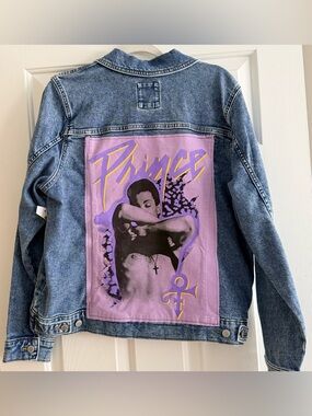 Custom Upcycled Prince Denim Jacket Size XL OOAK